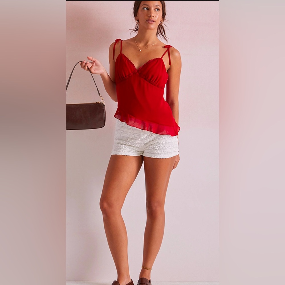 Red Ruffled Beverly n Beck Jessie Asymmetrical Lace TrimTop PACSUN BRAND NEW TOP